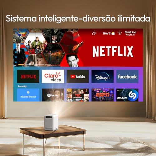 BYINTEK Projetor U4, Suporta 4K 1080P Full HD, Foco Automático, WiFi Inteligente e Projetor BT 5.0, Alto-falante Bluetooth, 400 ANSI Lumens, Adequado Para Home Theater - Imagem 3