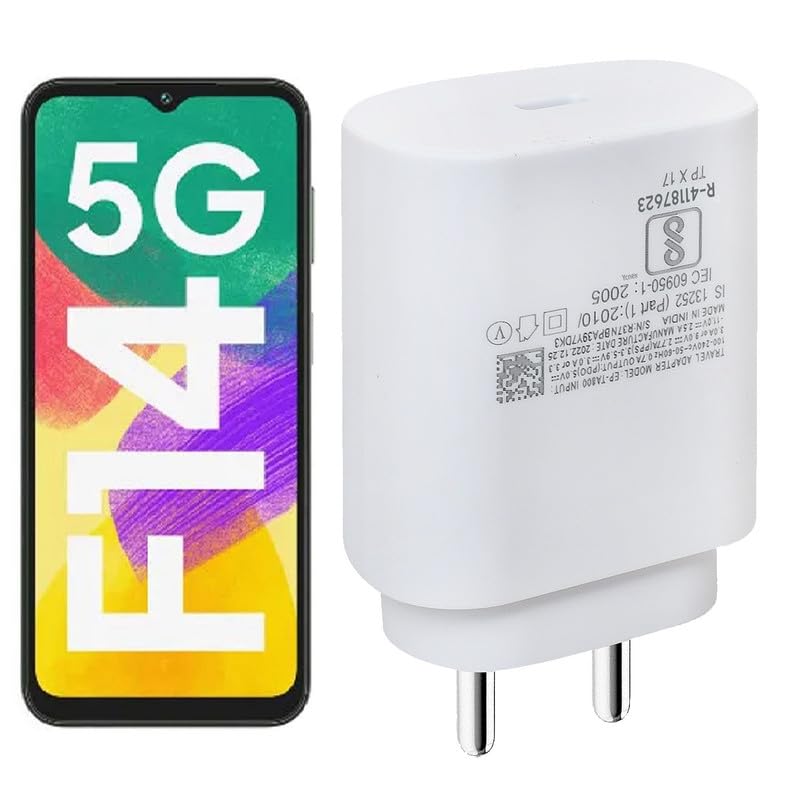 Image of YCNEX Type-C Super Charger Compatible For Samsung Galaxy F54 5G /A34 /A14 /F14 /M14 Mobile Phone Charging Pd Adapter [Quick Charge Support] Power Delivery Rapid Adaptive Wall Charger-25 Watt(White)