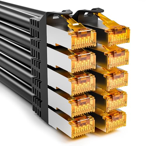 iwillink 10x 0,25M Patchkabel CAT 7, Lan Kabel CAT 7 Kurz(10Gbps, S/FTP PIMF Schirmung, Kupfer), Kompatibel mit CAT7 CAT6a CAT6 Patchpanel/DSL Switch/Router/Modem - Schwarz