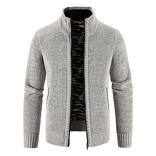 Mens Casual Wool Cardigan Slim Fit Plus Velvet Padded Sweaters Turtleneck Long Sleeve Zip up Fashion Warm Tops