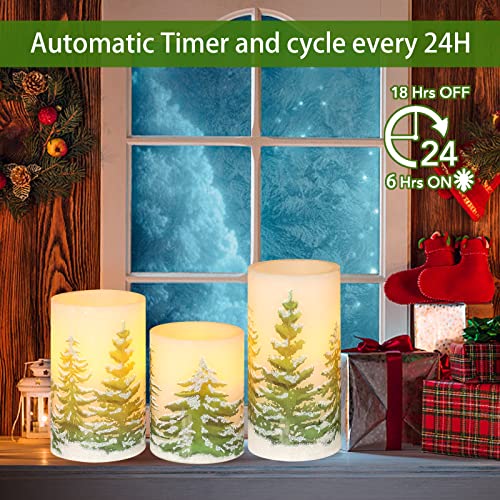 Petristrike Christmas Flameless Candles With Timer, Battery Operated Wax Led Pillar Candles, Christmas Tree Flickering Candles For Holiday Home Decor, Gift Set Of 3 #TOP1