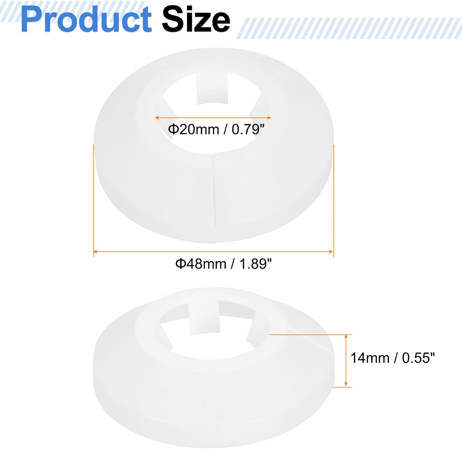 HARFINGTON 20pcs Flange Pipe Cover Decoration 0.79" (20mm) Plastic Clip-on Wall Hole Cover Under Sink Pipe Radiator Escutcheon Collar for Bathroom Kitchen Toilet, White