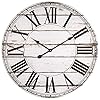 BEW Large Wall Clocks for Living Room Decor, Silent Non-Ticking Battery Operated Analog Wall Clock, 24 Inch Rustic White Farmhouse Shiplap Wood Decorate Wall Clock