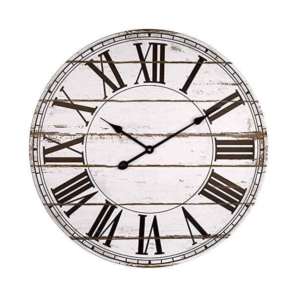 BEW Large Wall Clocks for Living Room Decor, Silent Non-Ticking Battery Operated Analog Wall Clock, 24 Inch Rustic White Farmhouse Shiplap Wood Decorate Wall Clock BEW Large Wall Clocks for Living Room Decor, Silent Non-Ticking Battery Operated Analog Wall Clock, 24 Inch Rustic White Farmhouse Shiplap Wood Decorate Wall Clock