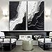 YaSheng Art - Thick Texture Abstract Oil Painting Hand-Painted sea wave Black and White Wall Art Minimalist modern Art Paintings Home Living room Room Dining Room Bedroom Wall Decorative Art Oil Painting 24x48inch