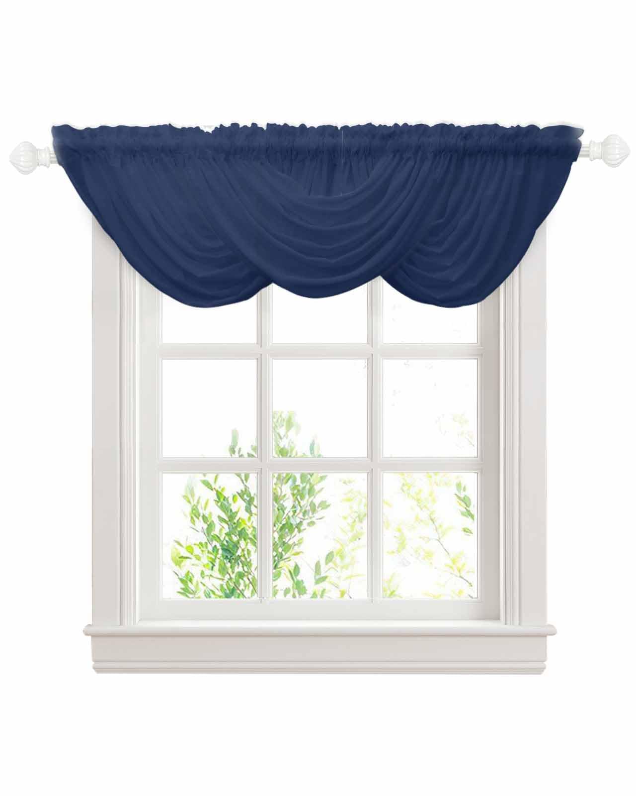 Waterfall Valances for Windows Navy Blue Swag Valance Curtains Solid Color Sheer Valance Window Treatment for Living Room Kitchen Bedroom Bathroom Rod Pocket Curtain Drape 3 Panels