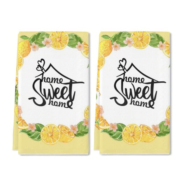 Geroclonup Kitchen Tea Towel 16 x 24 Inch - Quick Dry Microfiber Cloth Dish Towels for Kitchen Drying - Premium Quick Dry Towel Set of 2 Home Sweet Home