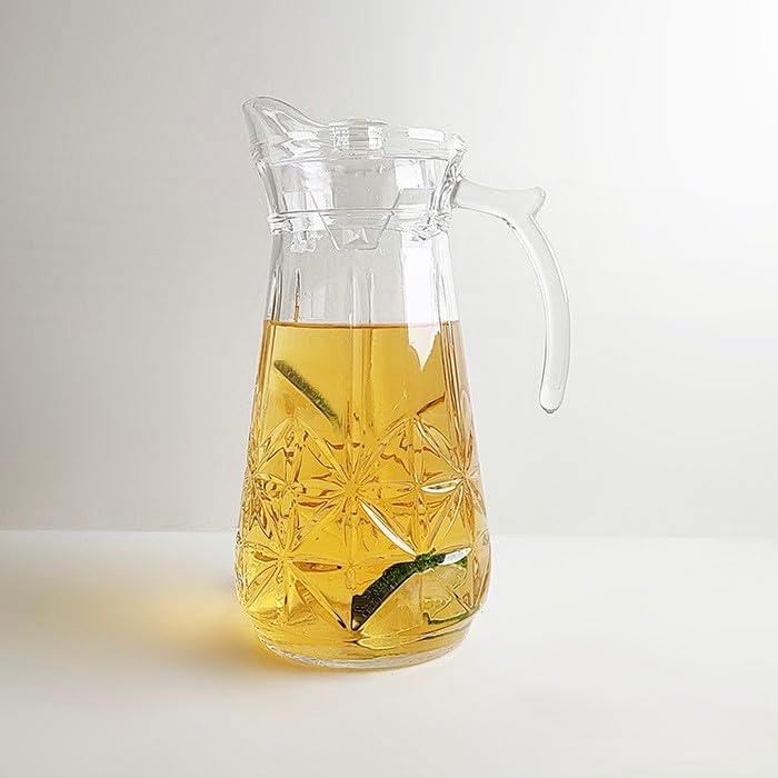 Image of Martvia Premium Juice and Water Glass Pitcher jug with Lid 1.8 Liter Romantic Style jugs with Handle Pitcher for Serve Water, Milk Juice, Lassi, Cocktail, Ideal for Gift Beverage Carafes (NP - 16)