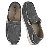 Mens Slip On Shoes, Canvas Mens Loafers with Arch Support, Orthopedic Mens Boat Shoes for Plantar Fasciitis, Indoor & Outdoor Walking Slippers Shoes for Pain Relief (10.5, Black)