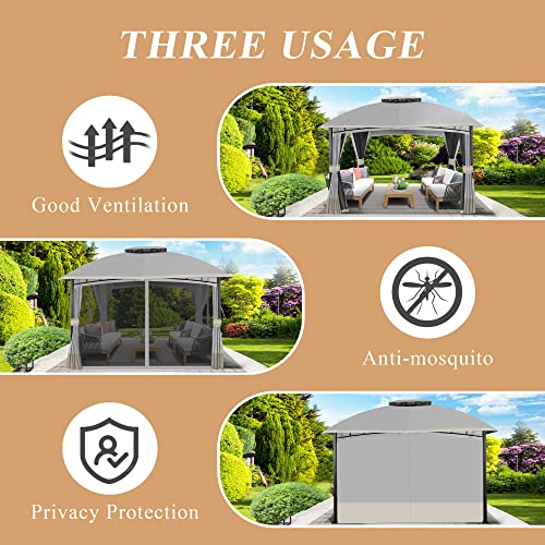 Qzen 10’X 12’ Outdoor Gazebo, Double Roof Patio Gazebo With Netting And Curtains,Metal Frame Outdoor Patio Canopy For Deck Backyard Garden Lawns (Grey) #TOP6