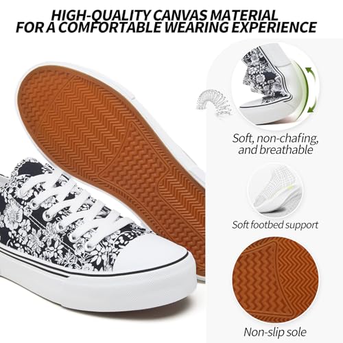 Image of Adokoo Canvas Tennis Shoes for Women Low Top Casual White Black Sneakers for Women Lace Up Fashion Comfortable Walking Shoes