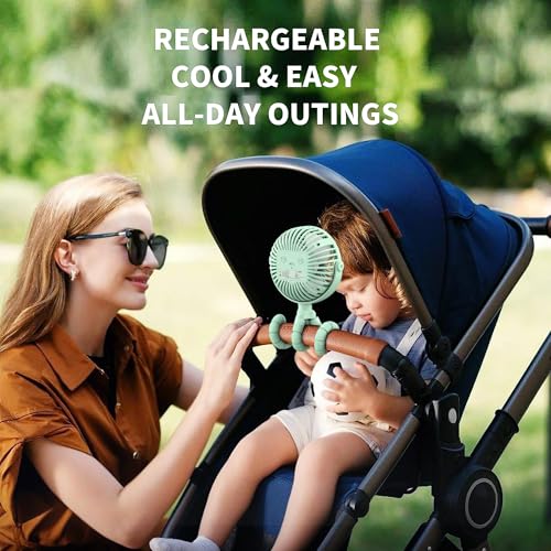 Image of AMACOOL Battery Operated Stroller Fan, Baby Travel Essentials for Beach Disney, Newborn Boy & Girl Showers Gifts Registry Search, Rechargeable Clip On Fan for Car Seat Wagon Crib Bike Treadmill