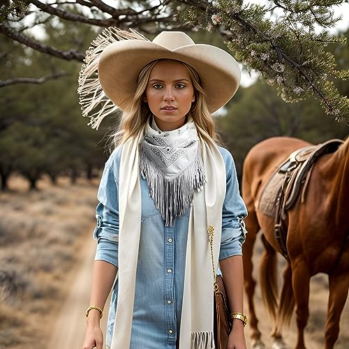 Women's Fringe Bandana Lightweight Shawl Square Headband Disco Bachelorette Party Tribal Western Cowgirl Scarf4