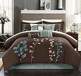 Chic Home Bliss Garden 8 Piece Embroidered Comforter Set, Queen, Brown
