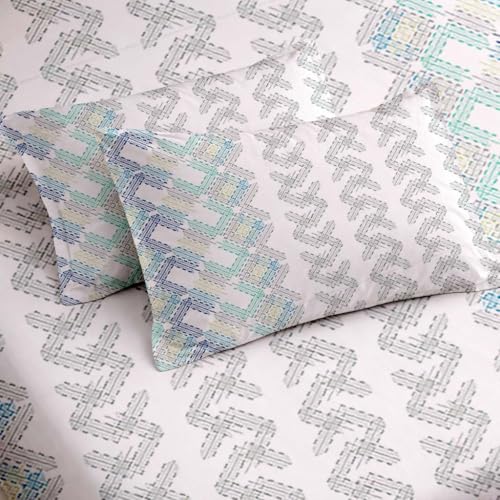 Image of Raymond Bedsheet 100% Cotton Bedsheets 200 TC for Double Bed King Size (108 x108 Inch) with 2 Large Size Pillow Covers | Soft and Breathable | Wrinkle-Free | Premium Printed Blue Leaf