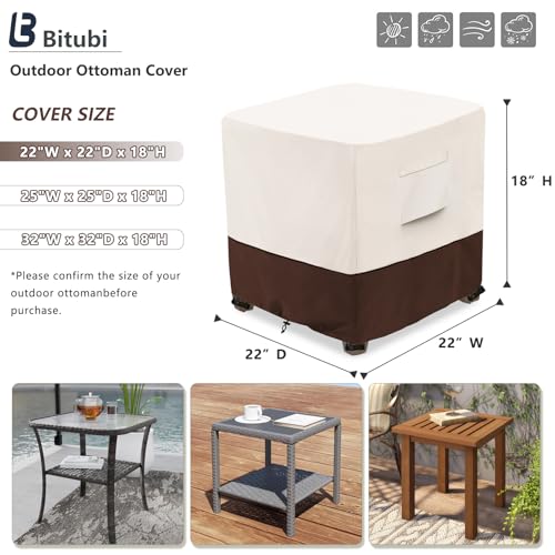 Image of Bitubi Waterproof Patio Ottoman Cover, Heavy Duty Square Outdoor Side Table Furniture Covers Size 22L x 22W x 18H inch (Brown)