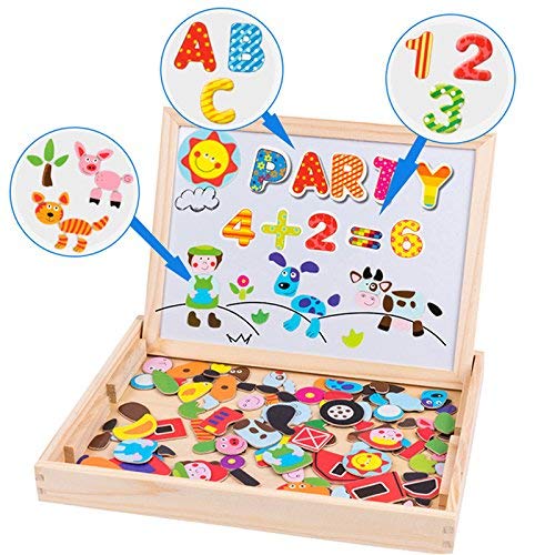 Uping magnetisches Holzpuzzle Staffelei doppelseitige Tafel Holzbrett Doodle 155 Stücke für Kinder ab 3 Jahre Bauernhof – Bild 3