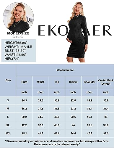 Ekouaer Maternity Dress Rib Knit Mock Turtleneck Long Sleeve Stretchy Bodycon Pregnancy Dresses Black L thumb #5