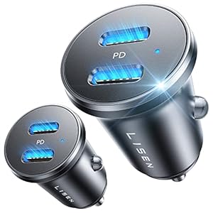 LISEN 60W 2-Pack USB C Car Charger Fast Charging Car Phone Charger Mini&Metal USB C Car Charger Adapter for iPhone 15 Pro Max Plus Apple Ipad Pro Samsung Galaxy Ultra S24 S23 Google Pixel