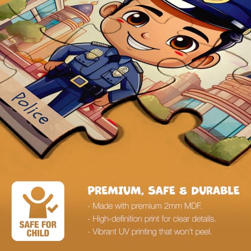 Image of 11 Strokes 6 in 1 Occupation Jigsaw Puzzle for Kids Age 3+ | 54 Pieces | Doctor Farmer Pilot Teacher Police Chef | Premium MDF | Career Learning Toy