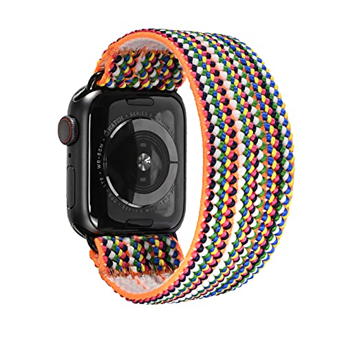 Exclusive Discount 60% Price Tefeca Colorful Braided Elastic Compatible/Replacement Band for Apple Watch (Black Adapters, S fits Wrist Size : 6.0-6.5 inch, 42/44mm)