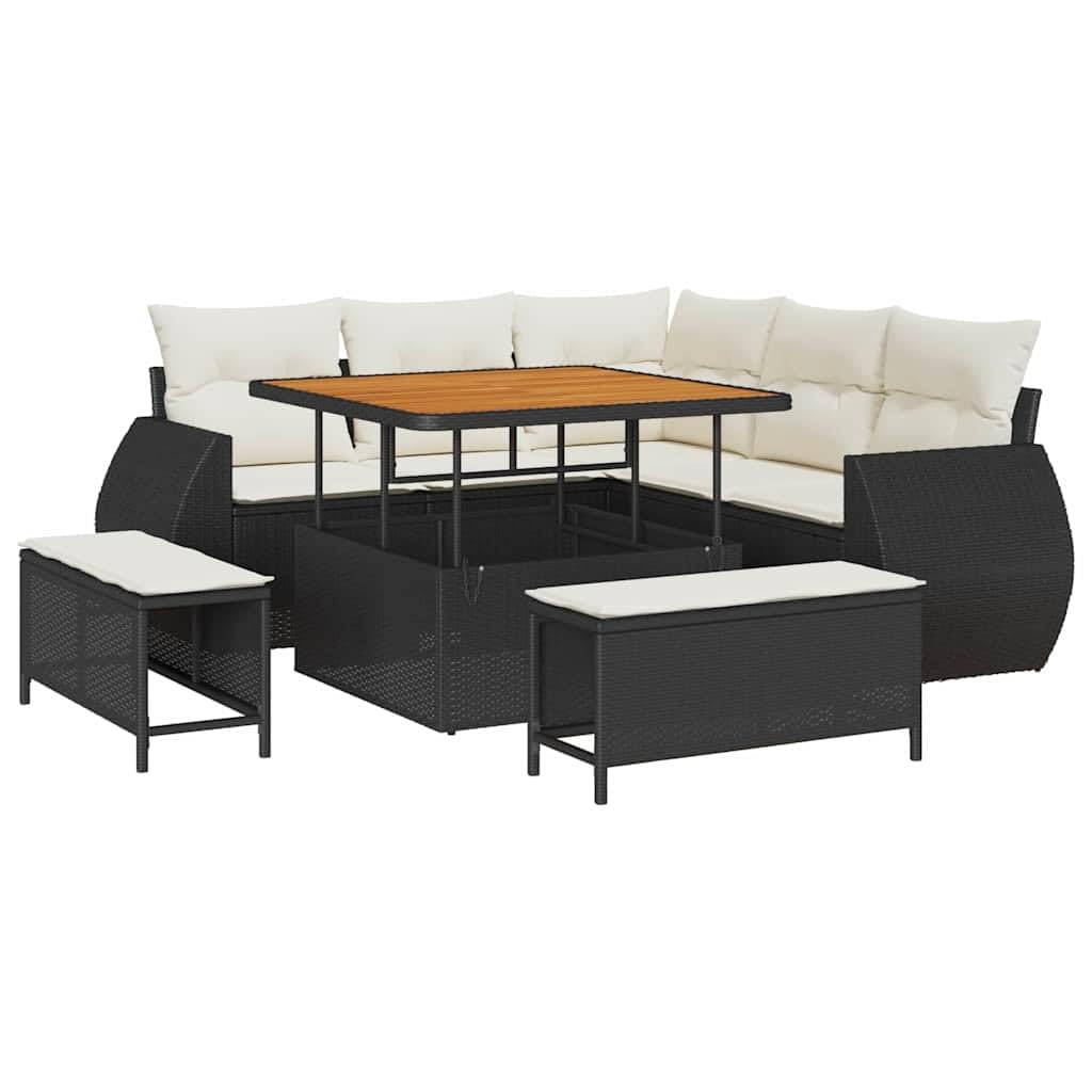 Set Divano da Giardino 8 Pezzi Nero e Crema Polyrattan Modulare con Tavolo Regolabile Ikea Outdoor per Terrazza Giardino Divano Angolare Resistente UV Impermeabile Cuscini 7 Esterno 8 Posti