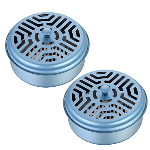 SKMIHJL Mückenspulenhalter, rund, Räucherstäbchenhalter, Moskito-Räucherstäbchenbox, tragbar, Mücken-Räuchergefäß für Zuhause und Camping, 2 Stück, Blau Cover