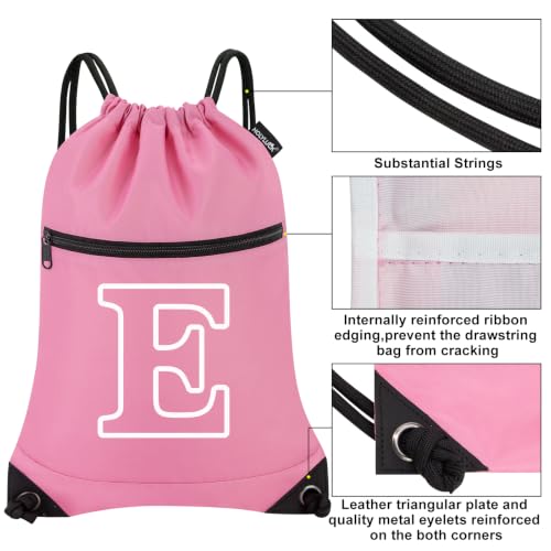 Image of HOLYLUCK Drawstring Bags Initial Backpack Sackpack Cinch Bags for Sports, Gym, Travel, Beach(Pink-E)