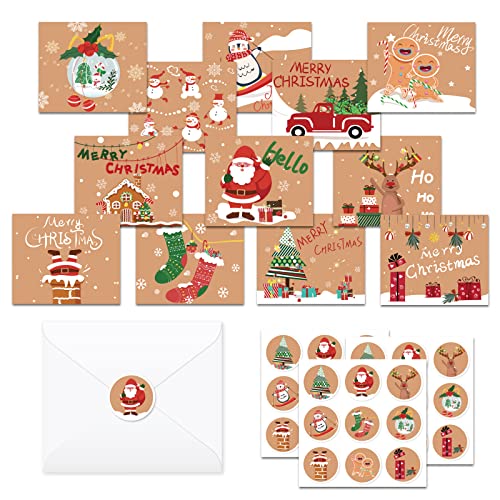 Cartes de Noël ZHSIHAI Noël Cartes de Vœux Carte Voeux Noël avec 24 Enveloppes et 24 Autocollants Mini cartes de Noël Carte De Noël Pliée Carte-Cadeau de Noël Noël Vacances Carte de Vœux Cover