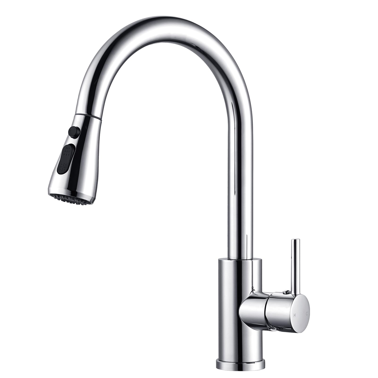 Kitchen Taps Mixer with Pull Out Spray, Pull Down Kitchen Sink Mixer Taps Faucet Monobloc Single Lever Bar Tap 1 Hole with High Arc 360° Swivel 3 Modes Spray Head, Chrome