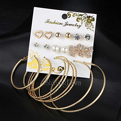 Image of Shining Diva Fashion Stylish Combo Design 6 Pairs Metal Earrings for Women and Girls (F12787er)
