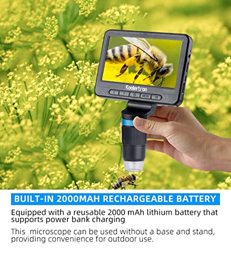 Koolertron 5" Lcd Digital Microscope Video Microscope With In-Line Control,1000X,Support Sd Card,1080Fhd Usb Microscope With Wifi Function And Metal Stand, Compatible With Windows Iphone Android Ipad #TOP3