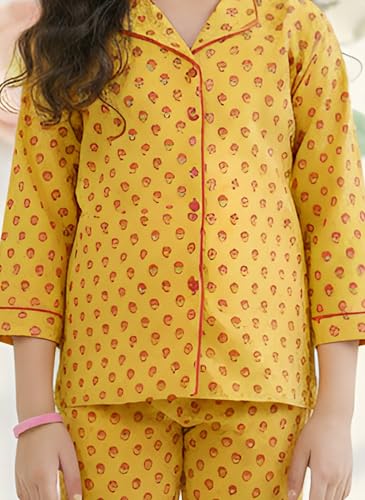 Image of Yash Gallery Kids Cotton Slub Floral Printed Night Suit Pajama Set for Girl