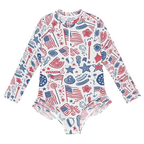 National Flag Girls Long Sleeve Swimsuits One Piece Zipper Bathing Suit UPF 50+ Rashguard Swimwear