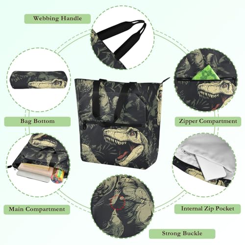 Bolsa de mano para llevar libros: bolso de dinosaurio resistente de universidad 5