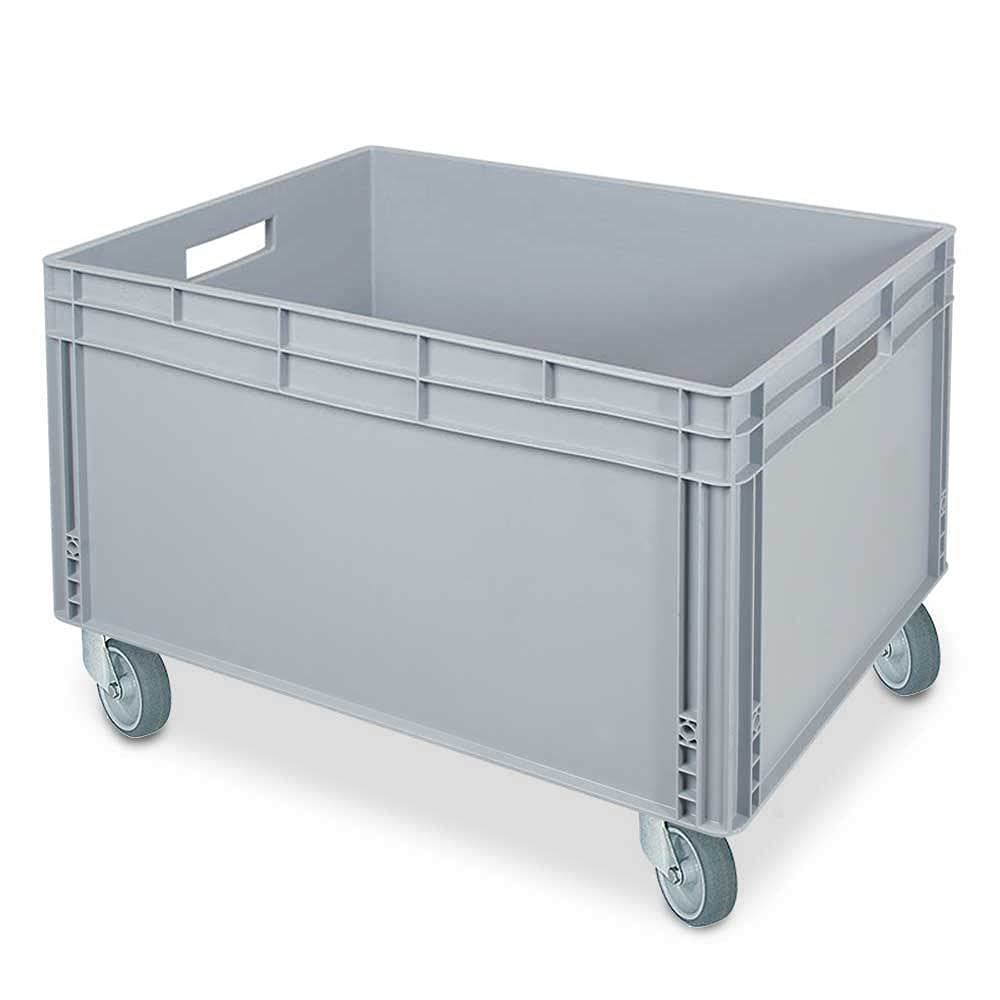 BRB Stapelbehälter mit 2 Durchfassgriff und 4 Rollen, LxBxH 800 x 600 x 545 mm, grau