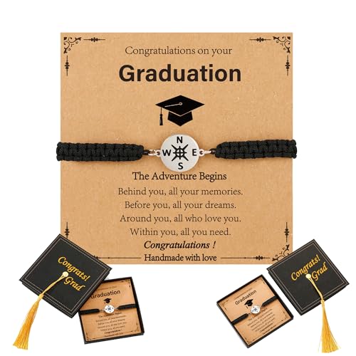 P. BLAKE Graduation Gifts Bracelet for Her Him Adjustable Compass Bracelet Class of 2026 Grad Gifts Presents Jewelry Comes in Cap Box with Cards for High College Middle Primary Junior School 8th 5th Grade Kindergarten