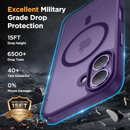 Image of Miracase Magnetic for iPhone 17 Case (Compatible with MagSafe) with Screen Protector Military-Grade Protection, Anti-Fingerprint Translucent Matte Phone Cover for iPhone 17 6.3 inch, Dark Purple