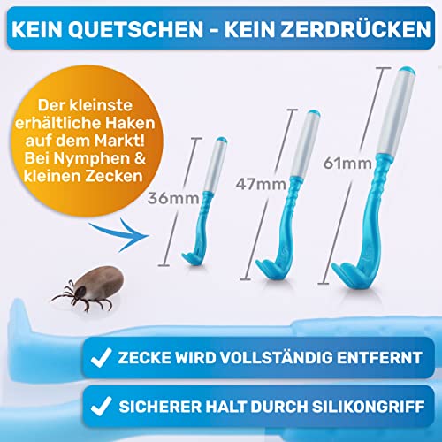 BluePet 3er Set Premium Zeckenhaken für Hunde, Katze, Pferd & Mensch wie Zeckenzange I Zeckenhebel d. bewährte Zeckenentferner I Alternative zu Zeckenpinzette Zeckendreher Zeckenschutz Zeckenmittel