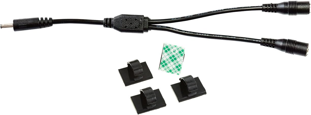 EShine6 inch Power Splitter Cable, Male to Female/Female, 3.5mm x 1.35mm, for LED Under Cabinet Lighting with Wire Clips (Black)