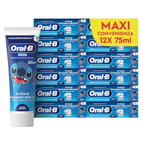Oral-B Dentifricio Pro Junior 12x75ml, Dentifricio per Bambini dai 6 Anni in su, Formato Convenienza Denti Forti, Prevenzione Carie, Sapore Delicato, Pulizia Denti Efficace
