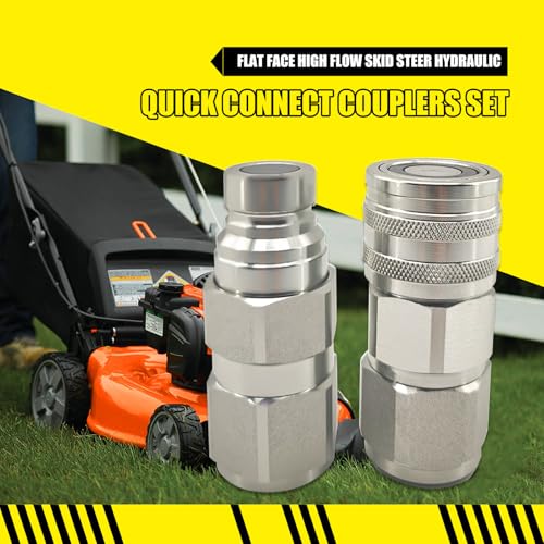 Image of Flat Face High Flow Hydraulic Quick Connect Coupler Set for Skid Steer,3 /4 inch SAE,5 /8 inch Body,Heavy-Duty Carbon Steel Coupling Thread with Dust Cap