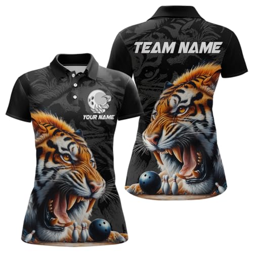 PIONAMZIOZ Custom Tiger Bowling Shirt Tiger Bowling Team League Unisex Polo & Quarter-Zip Bowling Outfit (US, Alpha, Small, 5X-Large, Regular, Regular, Women Polo)