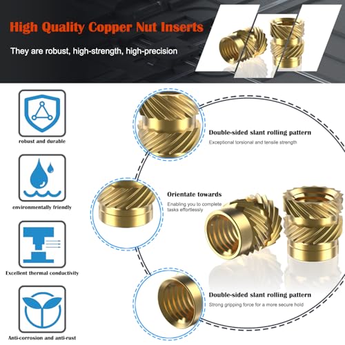 Image of 50Pcs M6 Threaded Inserts, M6 Female Thread Metric Knurled Nuts Assortment Kit, Brass Heat Set Insert for Plastic and 3D Printing Components (M6x8x8, M6x10x8)