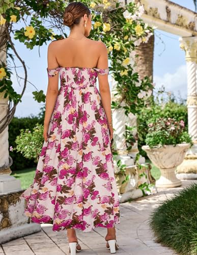 Image of GRACE KARIN 2026 Women's Summer Floral Wedding Guest Dress,Beach Flowy A Line Maxi Off Shoulder Bridesmaid Dresses