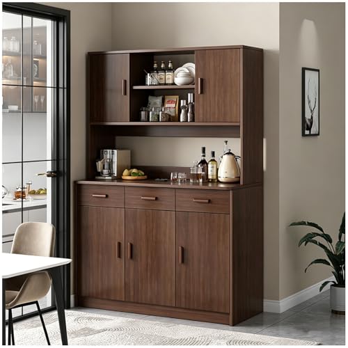 Genérico Alacena de Cocina Almacenaje Moderna, 170 cm Aparador Comedor Madera, 5 Puertas, 3 Cajón Grande, Armarios Altos de Cocina, Moderno,Walnut,47.2''