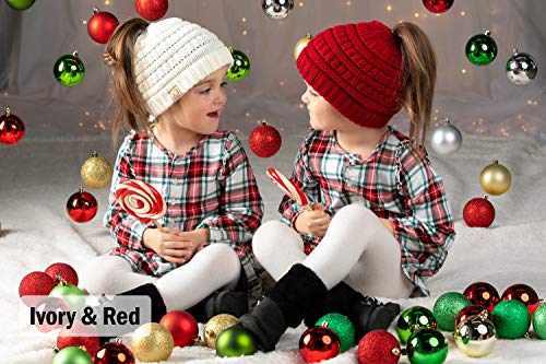 Funky Junque Kid's BeanieTail Children’s Ponytail Messy Bun Beanie Solid Ribbed Hat3