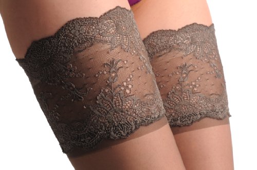 Lisskiss Grey With Grey Wide Lace Floral Garter 20 Den - Hold Ups #TOP5