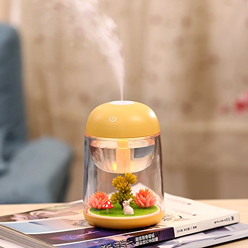 Image of Mini Portable Desktop Air Humidifier,Mini Landscape Ultrasonic Humidifier with 7 Color Changing LED Night Lights,USB Portable Mist Air Humidifier For Home, Office, Bedroom, Baby Room,Gift ideal,Yellow