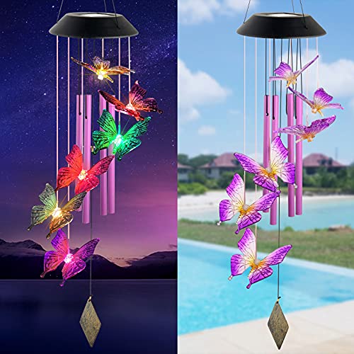 Solar Butterfly Wind Chime, high-end Gift, Butterfly Gift, Grandmother Gift, Mother Gift, Birthday Gift, Festival Gift, Witness Friendship, Outdoor Wind Chime, Garden Decoration, Music Wind Chimes.